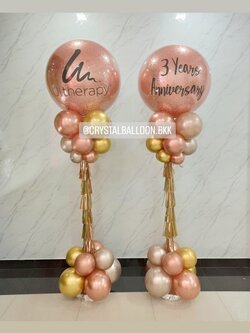 เสาลูกโป่ง เปิดงาน Bubble ขนาด 36" กลิตเตอร์โรสโกลด์ 2 เสา พร้อมตกแต่ง สามารถเปลี่ยนสีลูกโป่ง/เปลี่ยนข้อความได้