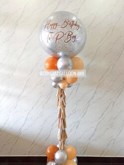 เสาลูกโป่ง วันเกิด Bubble ขนาด 36" กลิตเตอร์สีเงิน 1 เสา พร้อมตกแต่ง สามารถเปลี่ยนสีลูกโป่ง/เปลี่ยนข้อความได้