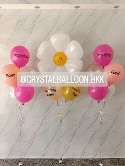 ลูกโป่ง วันเกิด ช่อลูกโป่ง 5 ลูก 2 ช่อ พร้อมตกแต่ง ลูกโป่งใส ใส่กลิตเตอร์,ฟอยล์ดอกเดซี่ ขนาดใหญ่ 1 ชิ้น สามารถเปลี่ยนสีลูกโป่ง/เปลี่ยนสี-ฟอยล์/เปลี่ยนข้อความได้