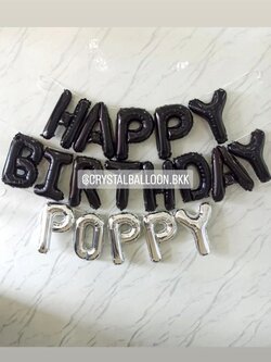 ฟอยล์ตัวอักษร ติดผนัง วันเกิดเด็ก ฟอยล์ตัวอักษร Happy Birthday ขนาด 16" สีดำ 1 ชิ้น พร้อม ฟอยล์ตัวอักษรชื่อ 5 ตัวอักษร พร้อมตกแต่ง สามารถเปลี่ยนสี-ฟอยล์ตัวอักษรได้