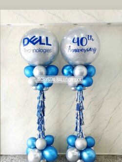 เสาลูกโป่ง เปิดงาน Bubble ขนาด 36" กลิตเตอร์สีเงิน 2 เสา พร้อมตกแต่ง สามารถเปลี่ยนสีลูกโป่ง/เปลี่ยนข้อความได้