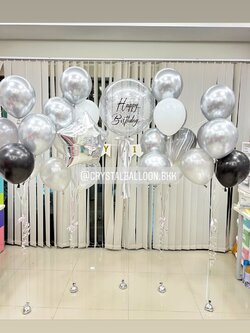 ลูกโป่ง วันเกิด Bubble ขนาด 24" Theme สีเงิน พร้อม ป้ายธง Happy Birthday พร้อม ช่อลูกโป่ง 4 ช่อ,ลูกโป่งลายหิน USA พร้อมตกเเต่ง สามารถเปลี่ยนสีลูกโป่ง/เปลี่ยยนข้อความ/เปลี่ยนขนาดได้