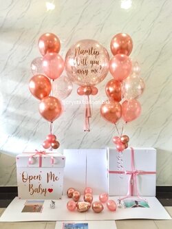 Will You Marry Me Surprise Box กล่องเซอร์ไพรส์ขอแต่งงาน Bubble ขนาด 24" กลิตเตอร์สีโรสโกลด์ ,ลูกโป่งช่อ 7 ลูก 2 ช่อ , พร้อมตกแต่ง สามารถใส่รูปได้ 4 ใบ สามารถเปลี่ยนสีลูกโป่ง/เปลี่ยนข้อความได้