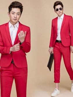 Pre-order ชุดสูทชาย สีแดงสด สไตล์เกาหลี