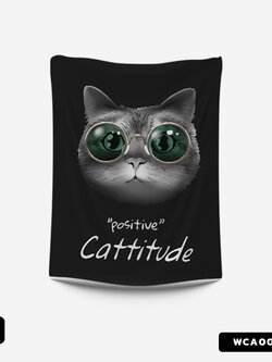 ผ้าติดผนัง ผ้าแขวนผนัง ผ้าตกแต่ง Positive Cattitude WCA00015 #SOdAhome #SOdAPrintinG #WallCloth #แมว #ทาสแมว