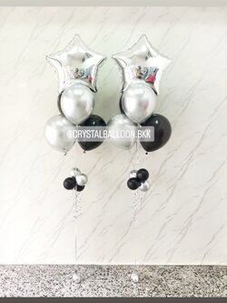 ลูกโป่ง แสดงความยินดี ช่อลูกโป่งฟอยล์ดาว ขนาด 24" ช่อ 5 ลูก 2 ช่อ สีดำ/เงินโครเมี่ยม พร้อมตกแต่ง สามารถเปลี่ยนสีลูกโป่ง/เปลี่ยนสี-ฟอยล์ตกแต่งได้