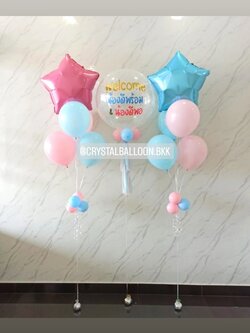 ลูกโป่ง Welcome Baby Bubble ขนาด 24" กลิตเตอร์สีขาว 1 ลูก พร้อม ช่อลูกโป่งฟอยล์ดาว ขนาด 24" ช่อ 5 ลูก 2 ช่อ Theme สีพาสเทล พร้อมตกแต่ง สามารถเปลี่ยนสีลุกโป่ง/เปลี่ยนข้อความ/เปลี่ยนขนาดได้