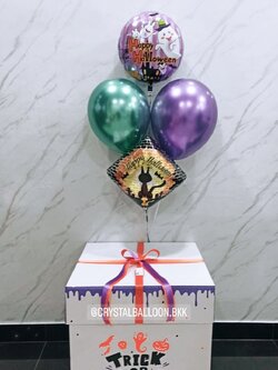 กล่องของขวัญ Halloween Surprise Box กล่องขาว พร้อมตกแต่ง ฟอยล์ 2 ชิ้น,ลูกโป่ง 2 ชิ้น สามารถเปลี่ยนสีลูกโป่ง/เปลี่ยนฟอยล์ตกแต่งได้