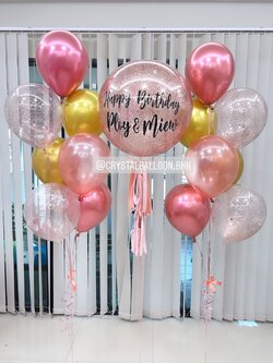 ลูกโป่ง วันเกิด Bubble ขนาด 24" พร้อม ช่อลูกโป่ง ช่อ 7 ลูก 2 ช่อ,ลูกโป่งใส ใส่กลิตเตอร์ พร้อมตกเเต่ง สามารถเปลี่ยนสีลูกโป่ง/เปลี่ยนข้อความ/เปลี่ยนขนาดได้