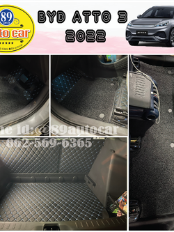 พรมปูพื้นรถยนต์ BYD ATTO 3 พรม6D สีดำด้ายฟ้า+ดักฝุ่นสีดำ เต็มคัน