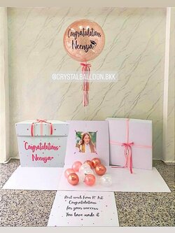 Congratulations Surprised Box เเสดงความยินดี Bubble 24" กลิตเตอร์สีโรสโกลด์ พร้อมตกแต่ง สามารถใส่รูปได้ 4 รูป สามารถเปลี่ยนสีลูกโป่ง/เปลี่ยนข้อความได้