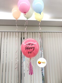 ลูกโป่ง You Marry Me? ลูกโป่งยาง ขนาด 24" สีชมพูพาสเทส พร้อมตกแต่ง ลูกโป่งลอยฝ้า 5 ลูก สามารถเปลี่ยนสีลูกโป่ง/เปลี่ยนข้อความ/เปลี่ยนขนาดได้