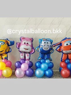 ลูกโป่งฟอยล์โรโบคาร์ โพลิตั้งฐาน 4 ชิ้น , พร้อมตกแต่ง สามารถเปลี่ยนฟอยล์ตกแต่งได้