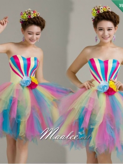 พร้อมเช่า ชุดแฟนซี เกาะอก ชุดราตรีสั้น สายรุ้ง Rainbow น่ารักมากมาย กระโปรงสีสวย