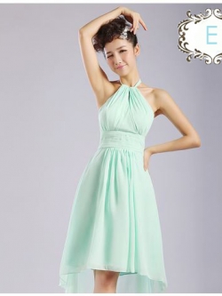 พร้อมเช่า ชุดราตรีสั้น ชุดเพื่อนเจ้าสาว สีเขียวอ่อน Green-001E