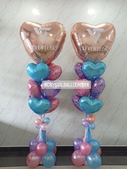 เสาลูกโป่ง เปิดงาน เสาช่อลูกโป่งฟอยล์หัวใจ ขนาด 40" Theme ฟ้า-ชมพู-ม่วง ช่อ 10 ลูก 2 เสา พร้อมตกแต่ง สามารถเปลี่ยนสีลูกโป่ง/เปลี่ยนข้อความ/เปลี่ยนสี-ฟอยล์ตกแต่งได้