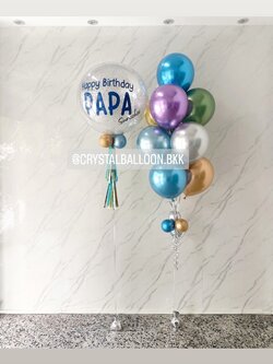 ลูกโป่ง วันเกิด คุณพ่อ Bubble ขนาด 24" กลิตเตอร์สีเงิน พร้อมตกแต่ง ช่อลูกโป่งโครเมี่ยม ช่อ 9 ลูก 1 ช่อ สามารถเปลี่ยนสีลูกโป่ง/เปลี่ยนข้อความ/เปลี่ยนขนาดได้