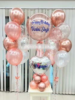 ลูกโป่ง วันเกิด Bubble ขนาด 24" Theme สีโรสโกล พร้อม ช่อลูกโป่ง ช่อ 7 ลูก 2 ช่อ,ลูกโป่งใส ใส่กลิตเตอร์,ฟอยล์หัวใจ 18" ตั้งฐาน 1 ชิ้น พร้อมตกเเต่ง สามารถเปลี่ยนสีลูกโป่ง/เปลี่ยนข้อความ/เปลี่ยนขนาดได้