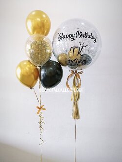 ลูกโป่ง วันเกิด Bubble ขนาด 24" พร้อม ลูกโป่งเล็ก พร้อม ช่อลูกโป่งโครเมี่ยม ช่อ 5 ลูก 1 ช่อ พร้อมตกแต่ง สามารถเปลี่ยนสีลูกโป่ง/เปลี่ยนข้อความ/เปลี่ยนขนาด/เปลี่ยนสี-ป้ายธงได้