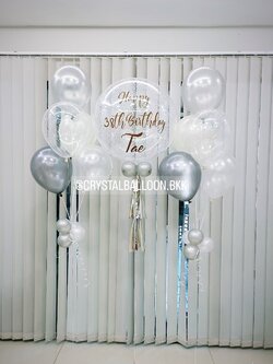 ลูกโป่ง วันเกิด Bubble ขนาด 24" Theme สีขาว พร้อมตกแต่ง ช่อลูกโป่ง 5 ลูก 2 ช่อ,ลูกโป่งใส ใส่กลิตเตอร์ สามารถเปลี่ยนสีลูกโป่ง/เปลี่ยนข้อความ/เปลี่ยนขนาดได้