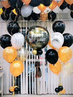 ลูกโป่ง วันเกิด ลูกโป่งยาง ขนาด 24" Theme สีส้ม-ดำ พร้อม ช่อลูกโป่ง ช่อ 9 ลูก 2 ช่อ,ลูกโป่งลายหิน USA 2 ลูก,ลูกโป่งใส ใส่กลิตเตอร์,ลูกโป่งลอยฝ้า 50 ลูก พร้อมตกเเต่ง สามารถเปลี่ยนสีลูกโป่ง/เปลี่ยนข้อความ/เปลี่ยนขนาดได้