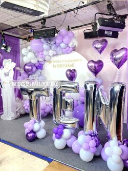 Organic Backdrop วันเกิด ฉากกลม ขนาด 2x2 เมตร Theme สีม่วง พร้อม ฟอยล์หัวใจ ขนาด 18" ตั้งเดี่ยว 7 ชิ้น,ฟอยล์ตัวอักษร ขนาด 40" ตั้งฐาน 3 ชิ้น พร้อมตกแต่ง สามารถเปลี่ยนสีลูกโป่ง/เปลี่ยนข้อความ/เปลี่ยนสี-ฟอยล์ตกแต่ง/เปลี่ยนสี-ฟอยล์ตัวอักษรได้