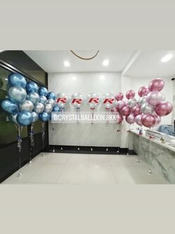 ลูกโป่ง เปิดงาน Bubble ขนาด 24" กลิตเตอร์สีเงิน 4 ลูก พร้อมตกแต่ง ช่อลูกโป่งสีโครเมี่ยม ช่อ 7 ลูก 8 ช่อ พร้อมตกแต่ง สามารถเปลี่ยนสีลูกโป่ง/เปลี่ยนข้อความ/เปลี่ยนขนาดได้