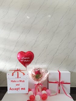 Surprise Box กล่องเซอร์ไพรส์ พร้อมตกแต่ง ช่อดอกกุหลาบ 1 ดอก,ฟอยล์หัวใจ 1 ชิ้น พร้อมตกแต่ง สามารถเปลี่ยนสีลูกโป่ง/ข้อความได้