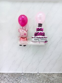 ลูกโป่ง วันเกิดเด็ก ฟอยล์เค้ก ชมพู 1 ชิ้น พร้อมตกแต่ง ฟอยล์ Peppa Pig 1 ชิ้น สามารถเปลี่ยนสีลูกโป่ง/เปลี่ยนฟอยล์ตกแต่งได้