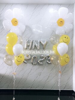 ลูกโป่ง New Year ช่อลูกโป่งฟอยล์ดอกเดซี่ 2 ช่อ พร้อมตกแต่ง ฟอยล์ตัวอักษร ขนาด 16" 7 ตัวอักษร,ลูกโป่งใส ใส่กลิตเตอร์ สามารถเปลี่ยนสีลูกโป่ง/เปลี่ยนสี-ฟอยล์ตกแต่งได้