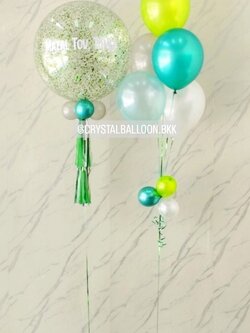 ลูกโป่ง เปิดงาน Bubble ขนาด 24" กลิตเตอร์สีเขียว 1 ลูก พร้อม ช่อลูกโป่ง ช่อ 5 ลูก 1 ช่อ พร้อมตกแต่ง สามารถเปลี่ยนสีลูกโป่ง/เปลี่ยนข้อความ/เปลี่ยนขนาดได้