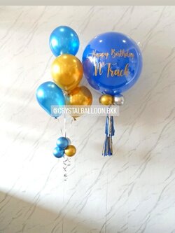 ลูกโป่ง วันเกิด ลูกโป่งยาง ขนาด 24" สีน้ำเงิน 1 ลูก พร้อม ช่อลูกโป่งสีโครเมี่ยม ช่อ 5 ลูก 1 ช่อ พร้อมตกแต่ง สามารถเปลี่ยนสีลูกโป่ง/เปลี่ยนข้อความ/เปลี่ยนขนาดได้