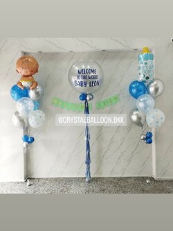 ลูกโป่ง Welcome Baby Bubble ขนาด 36" กลิตเตอร์สีเงิน พร้อม ช่อลูกโป่งฟอยล์ขวดนม ช่อ 7 ลูก 1 ช่อ,ช่อลูกโป่งฟอยล์เด็ก ช่อ 7 ลูก 1 ช่อ พร้อมตกแต่ง ป้ายธง 11 ตัวอักษร สามารถเปลี่ยนสีลูกโป่ง/เปลี่ยนข้อความ/เปลี่ยนขนาด/เปลี่ยนฟอยล์ตกแต่งได้