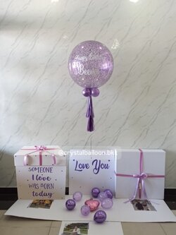 Happy birthday Surprise Box กล่องเซอร์ไพรส์วันเกิด Bubble ขนาด 24" กลิตเตอร์สีม่วง ,พร้อมตกแต่ง สามารถใส่รูปได้ 4 ใบ สามารถเปลี่ยนสีลูกโป่ง/เปลี่ยนข้อความได้