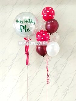 ลูกโป่ง วันเกิด Bubble ขนาด 24" กลิตเตอร์สีเงิน 1 ลูก พร้อม ช่อลูกโป่ง ช่อ 7 ลูก 1 ช่อ Theme สีแดง พร้อมตกแต่ง สามารถเปลี่ยนสีลูกโป่ง/เปลี่ยนข้อความ/เปลี่ยนขนาดได้