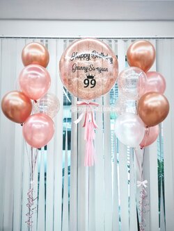 ลูกโป่ง วันเกิด Bubble ขนาด 24" Theme สีโรสโกล พร้อม ช่อลูกโป่ง ช่อ 7 ลูก 2 ช่อ,ลูกโป่งใส ใส่กลิตเตอร์ พร้อมตกเเต่ง สามารถเปลี่ยนสีลูกโป่ง/เปลี่ยนข้อความ/เปลี่ยนขนาดได้