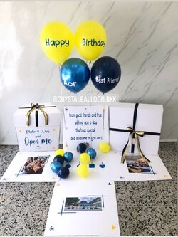 Happy Birthday Surprised Box พร้อมตกแต่งลูกโป่ง 4 ลูก,สามมารถใส่รูปได้ 2 รูป สามารถเปลี่ยนสีลูกโป่ง/เปลี่ยนข้อความได้