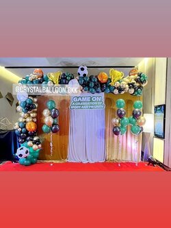 Organic Backdrop L คว่ำ ขนาด 6 เมตร Theme กีฬา พร้อม ฟอยล์ตกแต่ง 9 ชิ้น พร้อม ช่อลูกโป่ง ช่อ 7 ลูก 3 ช่อ พร้อมตกแต่ง (ราคาเฉพาะลูกโป่ง) **ไม่รวมฉาก** สามารถเปลี่ยนสีลูกโป่ง/เปลี่ยนสี-ฟอยล์ตกแต่งได้