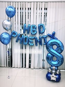 ลูกโป่ง วันเกิดเด็ก ฟอยล์ตัวอักษร ขนาด 16" 10 ตัวอักษร พร้อม ช่อลูกโป่ง ช่อ 3 ลูก 1 ช่อ พร้อม ฟอยล์ตัวเลข ขนาด 40" ตั้งฐาน 1 ชิ้น พร้อมตกเเต่ง สามารถเปลี่ยนสีลูกโป่ง/เปลี่ยนสี-ฟอยล์ตัวเลข/เปลี่ยนสี-ฟอยล์ตัวอักษรได้