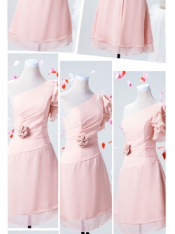 พร้อมเช่า ชุดราตรีสั้น สีชมพูอ่อน ชุดเพื่อนเจ้าสาว Pink-001F