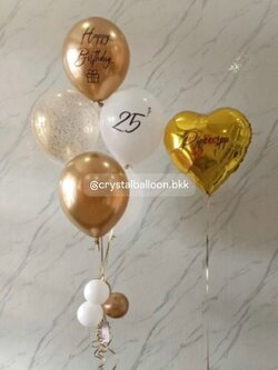 ลูกโป่ง วันเกิด ลูกโป่งช่อ 5 ลูก 1 ช่อ พร้อม ฟอยล์หัวใจ ขนาด 18" 1 ชิ้น ธีมสีทอง พร้อมตกแต่ง สามารถเปลี่ยนสีลูกโป่ง/เปลี่ยนข้อความได้