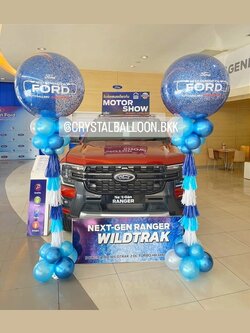 เสาลูกโป่ง เปิดงาน Bubble ขนาด 36" กลิตเตอร์สีน้ำเงิน 2 เสา พร้อมตกแต่ง สามารถเปลี่ยนสีลูกโป่ง/เปลี่ยนข้อความได้