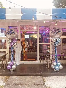 เสาลูกโป่ง เปิดร้าน Bubble ขนาด 36" กลิตเตอร์สีเงิน 2 เสา พร้อมตกแต่ง สามารถเปลี่ยนสีลูกโป่ง/เปลี่ยนข้อความได้