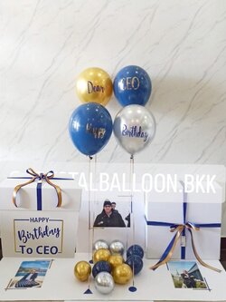 Happy Birthday Surprised Box กล่องเซอร์ไพรส์วันเกิด พร้อม ลูกโป่ง 4 ลูก , พร้อมตกเเต่ง สามารถใส่รูปได้ 3 ใบ สามารถเปลี่ยนสีลูกโป่ง/เปลี่ยนสีข้อความได้