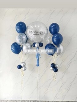 ลูกโป่ง เปิดร้าน Bubble ขนาด 24" กลิตเตอร์สีเงิน 1 ลูก พร้อม ช่อลูกโป่ง ช่อ 5 ลูก 2 ช่อ Theme Dark Blue พร้อมตกแต่ง สามารถเปลี่ยนสีลูกโป่ง/เปลี่ยนข้อความ/เปลี่ยนขนาดได้