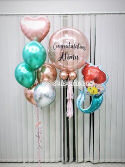 ลูกโป่ง แสดงความยินดี Bubble ขนาด 24" พร้อม ช่อลูกโป่ง ฟอยล์หัวใจ ขนาด 18",ฟอยล์ Mermaid 1 ชิ้น พร้อมตกเเต่ง สามารถเปลี่ยนสีลูกโป่ง/เปลี่ยนข้อความ/เปลี่ยนขนาด/เปลี่ยนฟอยล์ตกแต่งได้