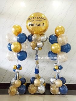 เสาลูกโป่ง เปิดร้าน Bubble ขนาด 36" กลิตเตอร์สีทอง 1 เสา พร้อม ช่อลูกโป่ง ช่อ 10 ลูก 2 เสา พร้อมตกแต่ง สามารถเปลี่ยนสีลูกโป่ง/เปลี่ยนข้อความได้