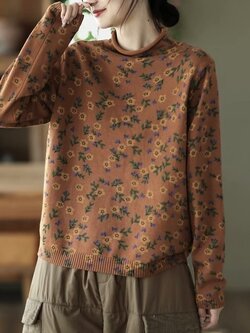 เสื้อไหมพรมคอเต่าลายดอกไม้