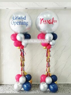 เสาลูกโป่ง เปิดร้าน Bubble ขนาด 36" กลิตเตอร์สีเงิน 2 เสา พร้อมตกแต่ง สามารถเปลี่ยนสีลูกโป่ง/เปลี่ยนข้อความได้