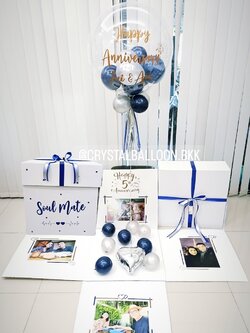 ลูกโป่ง Anniversary Surprise Box กล่องเซอร์ไพรส์วันครบรอบ Bubble USA ขนาด 24" Theme Dark Blue พร้อมตกแต่ง สามารถใส่รูปได้ 4 ใบ สามารถเปลี่ยนสีลูกโป่ง/เปลี่ยนข้อความได้